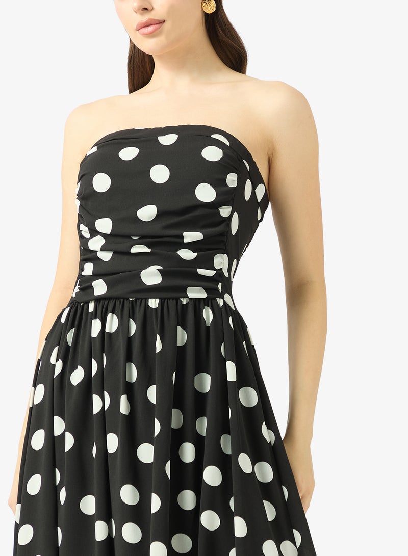 Ginger Bandeau Polka Dot A Line Dress - Image 3